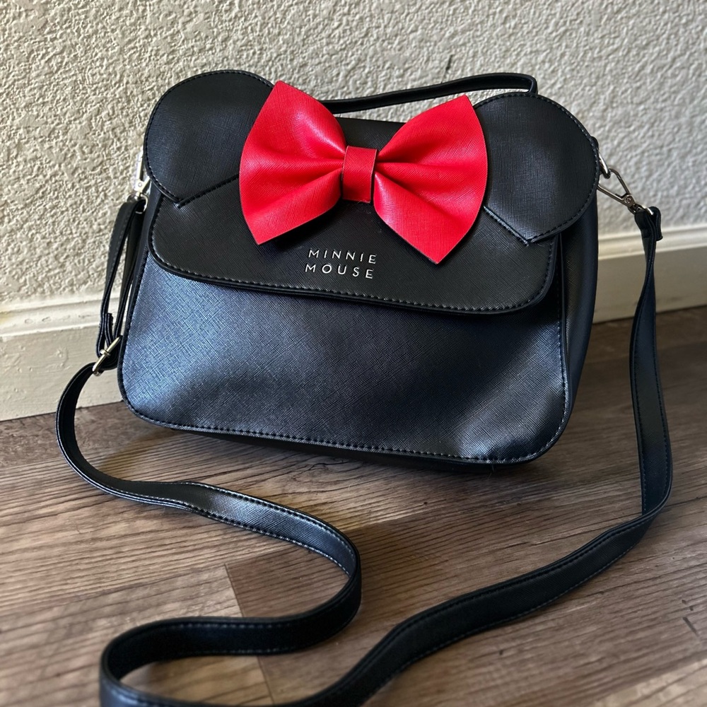 Loungefly Black Crossbody Bag with Red Bow
